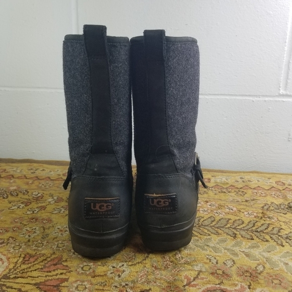Ugg Robbie wool leather dark charcoal mid calf boots - Picture 13 of 14